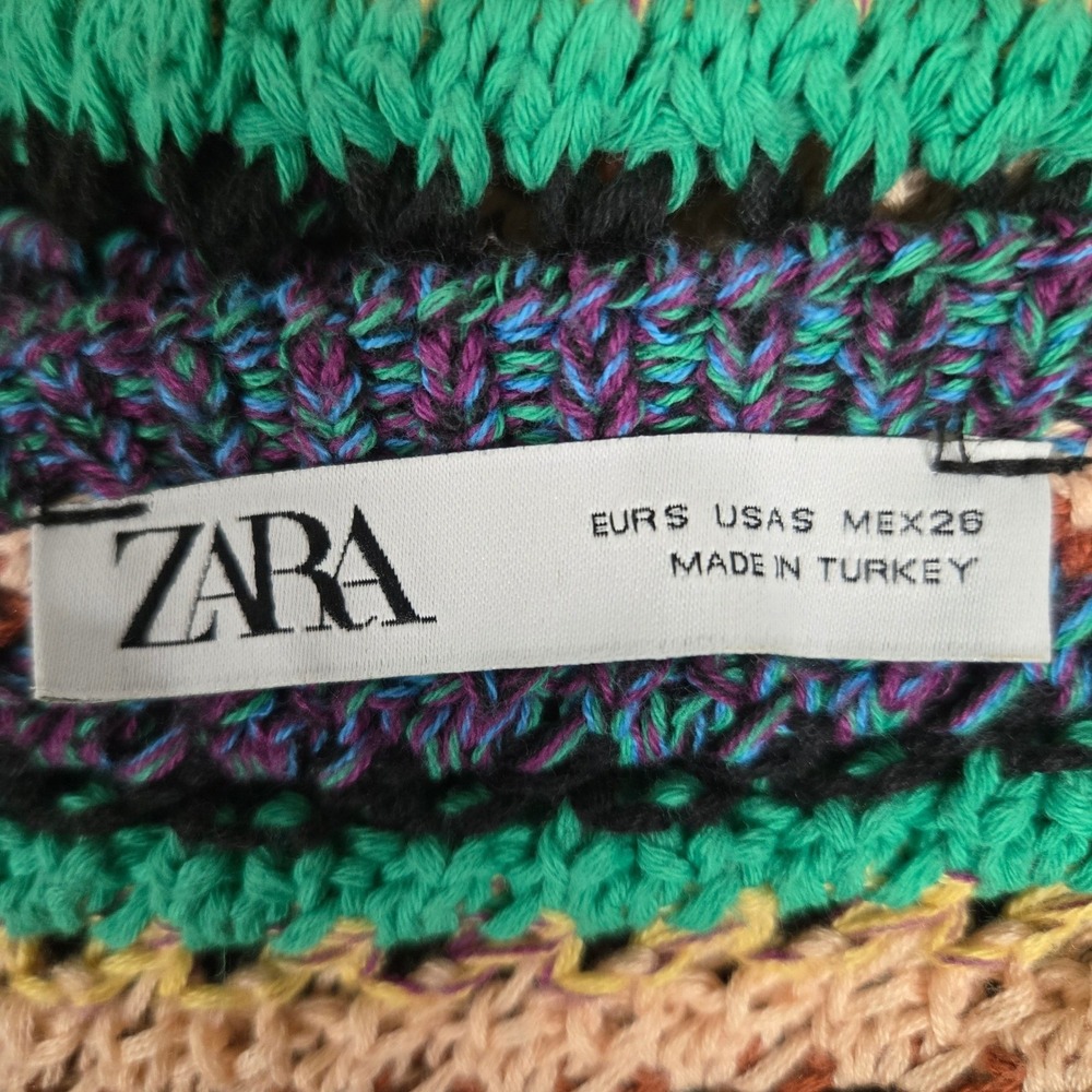 Zara Multi Color Striped Crochet Knit V-Neck Maxi Dress Boho Summer Beach Size S - Picture 3 of 10